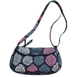 Vera Bradley Pink Elephants Hipster Crossbody Bag Retired Cotton Canvas Black